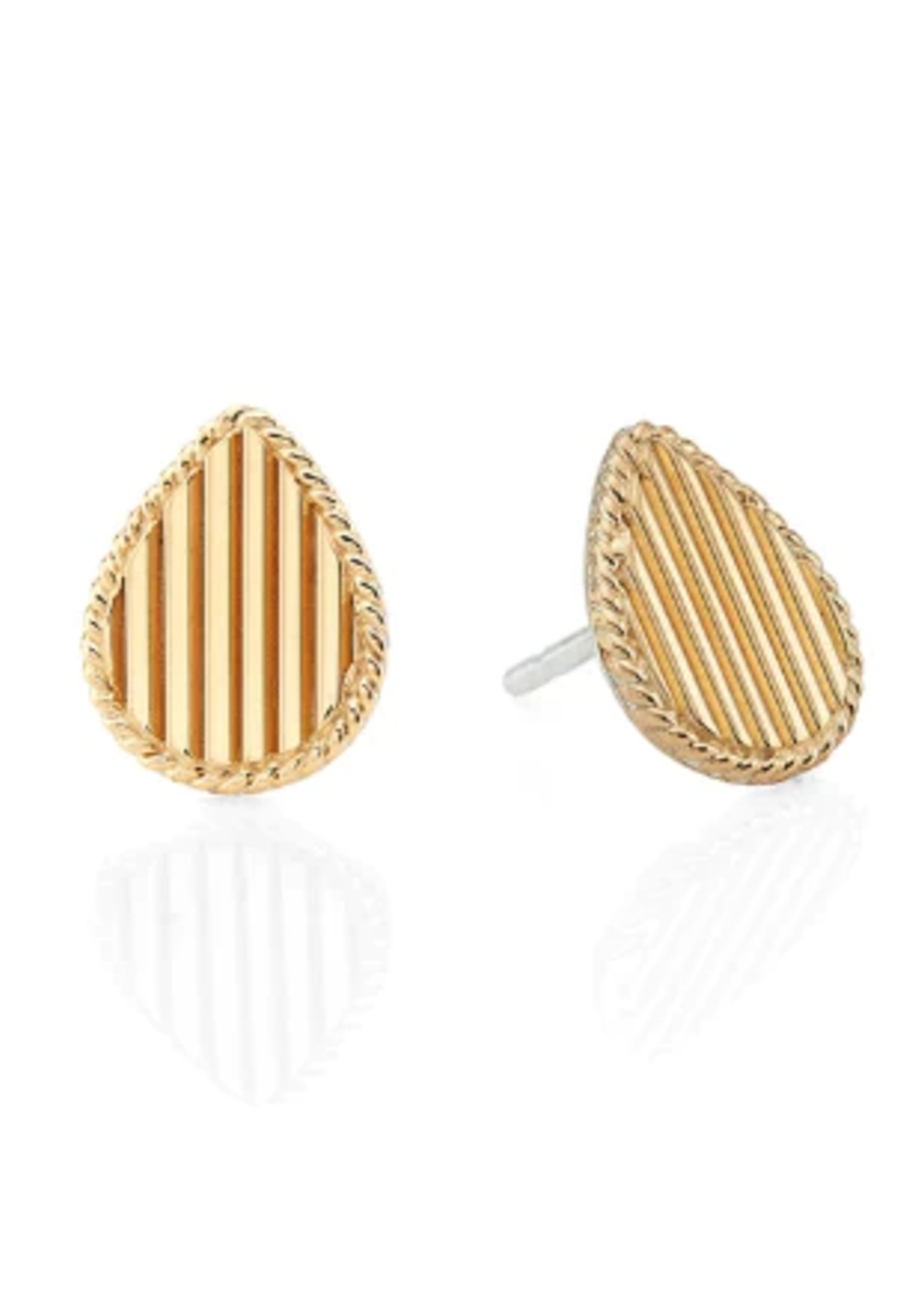Ribbed Drop Stud Earrings - 18K GF