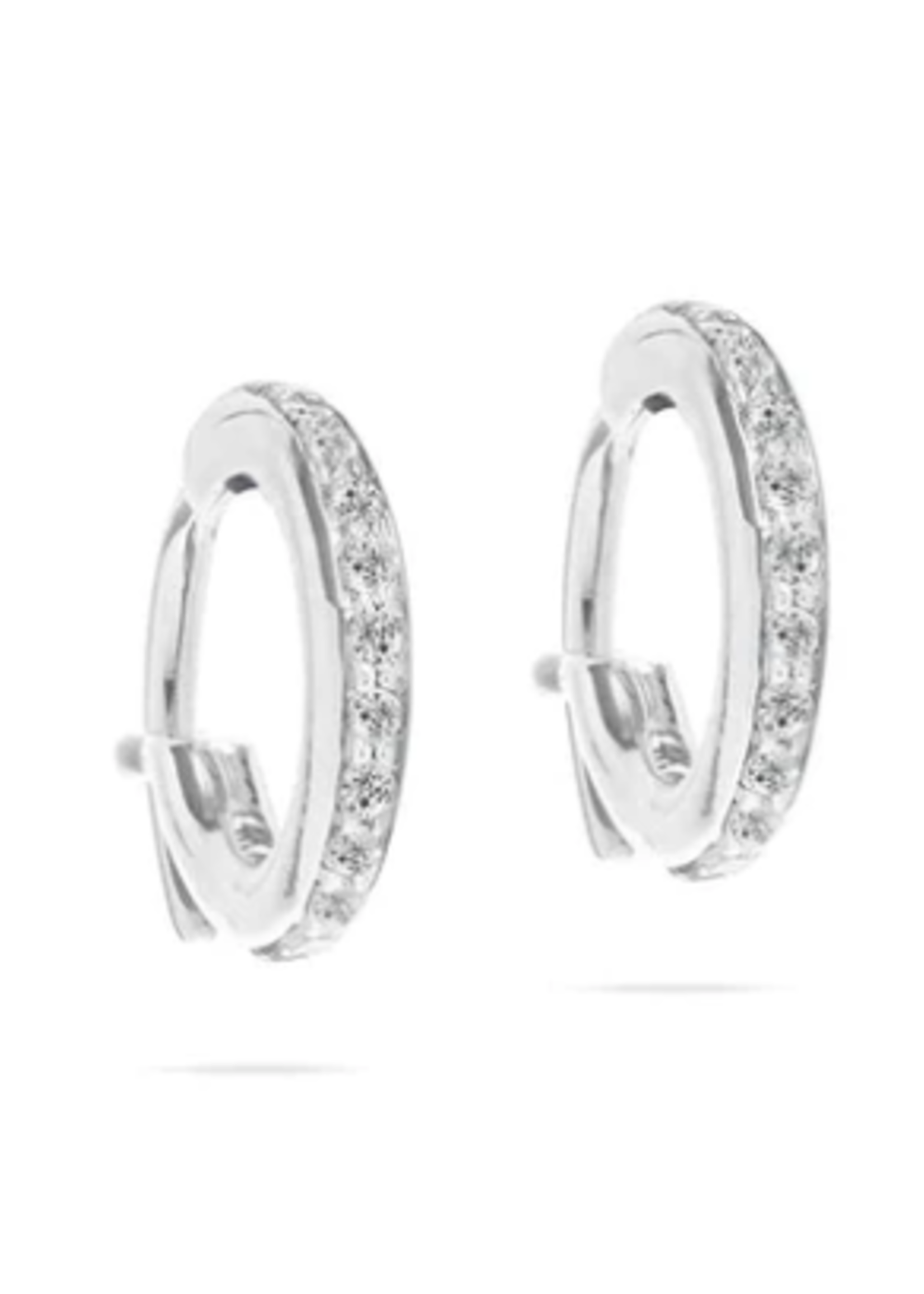 Pave Huggie Hoops - White Gold 14k