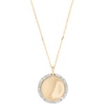Round Pave + Baguette Dog Tag necklace 14k - disc w/ pave border
