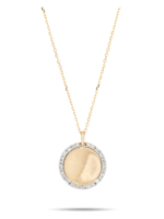 Round Pave + Baguette Dog Tag necklace 14k - disc w/ pave border