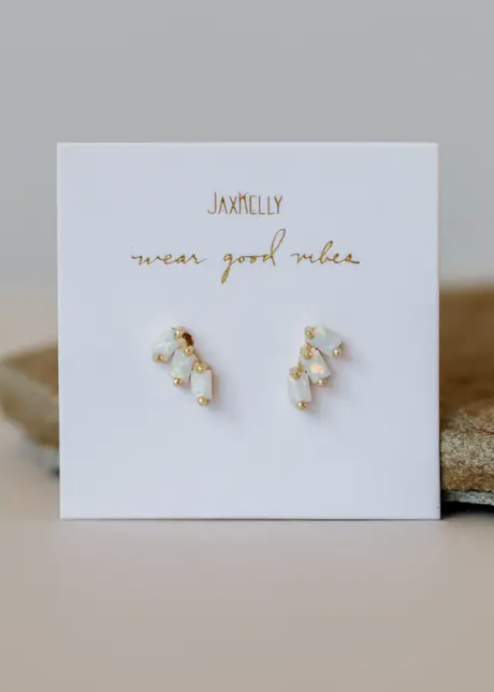 Offset Trio Studs White Opal