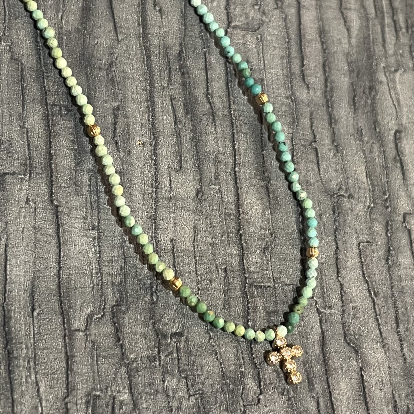 Trinity Necklace Turquoise/Lantern Beads/Cross