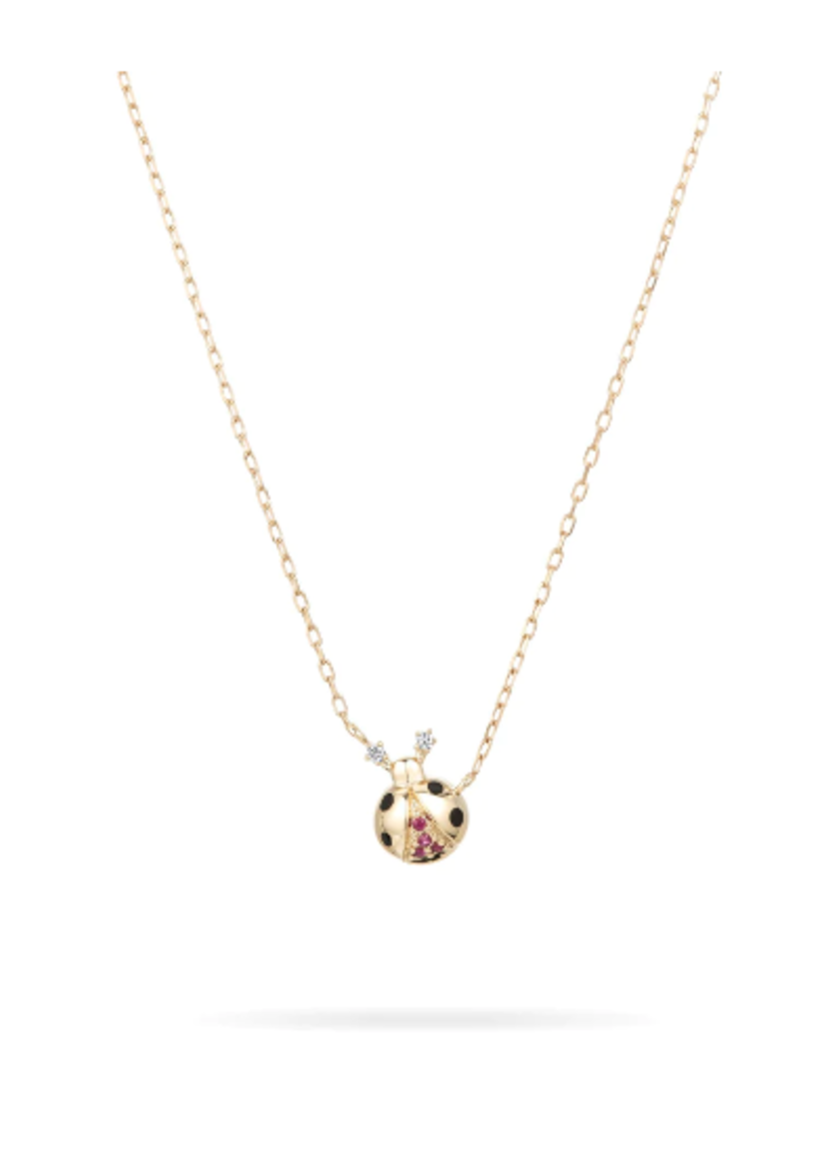 Ruby + Diamond Lady Bug Necklace - Y14