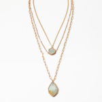 Gold 3 Layer Necklace w/ Geometric Mint Pendants