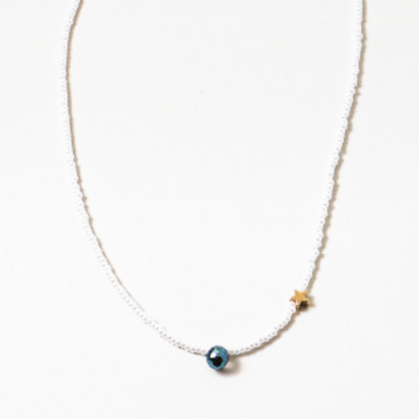 Pearl Choker w/ Navy Bead and Gold Star