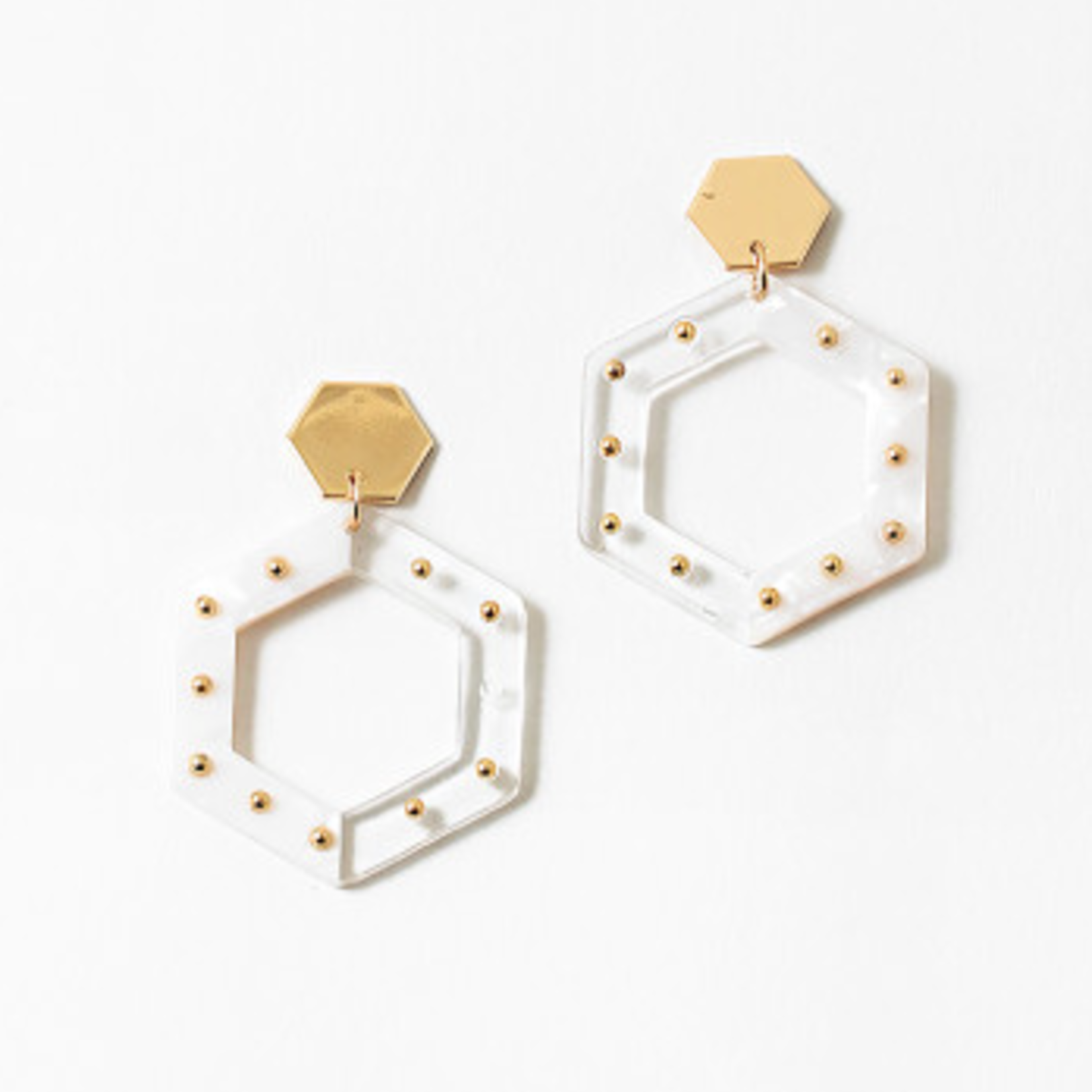 Lucite/Acrylic Studded Hexagon Earrings