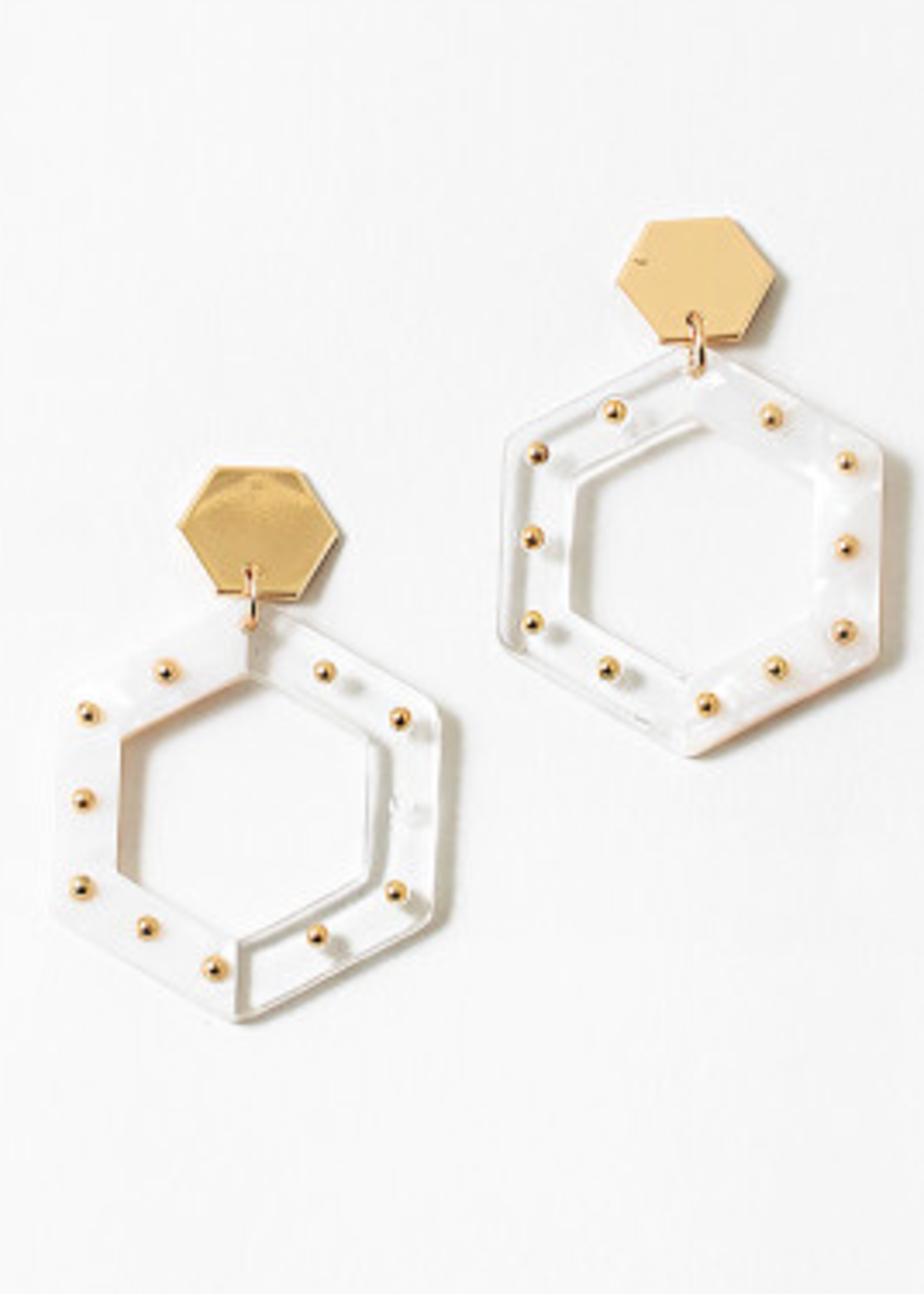 Lucite/Acrylic Studded Hexagon Earrings