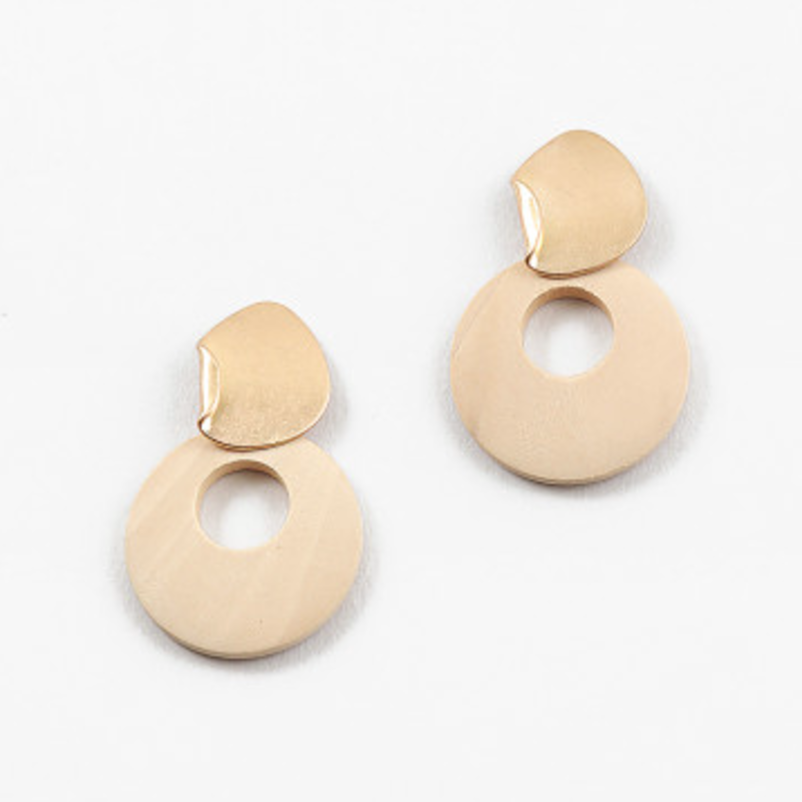 Mod Gold and Light Wood Earrings