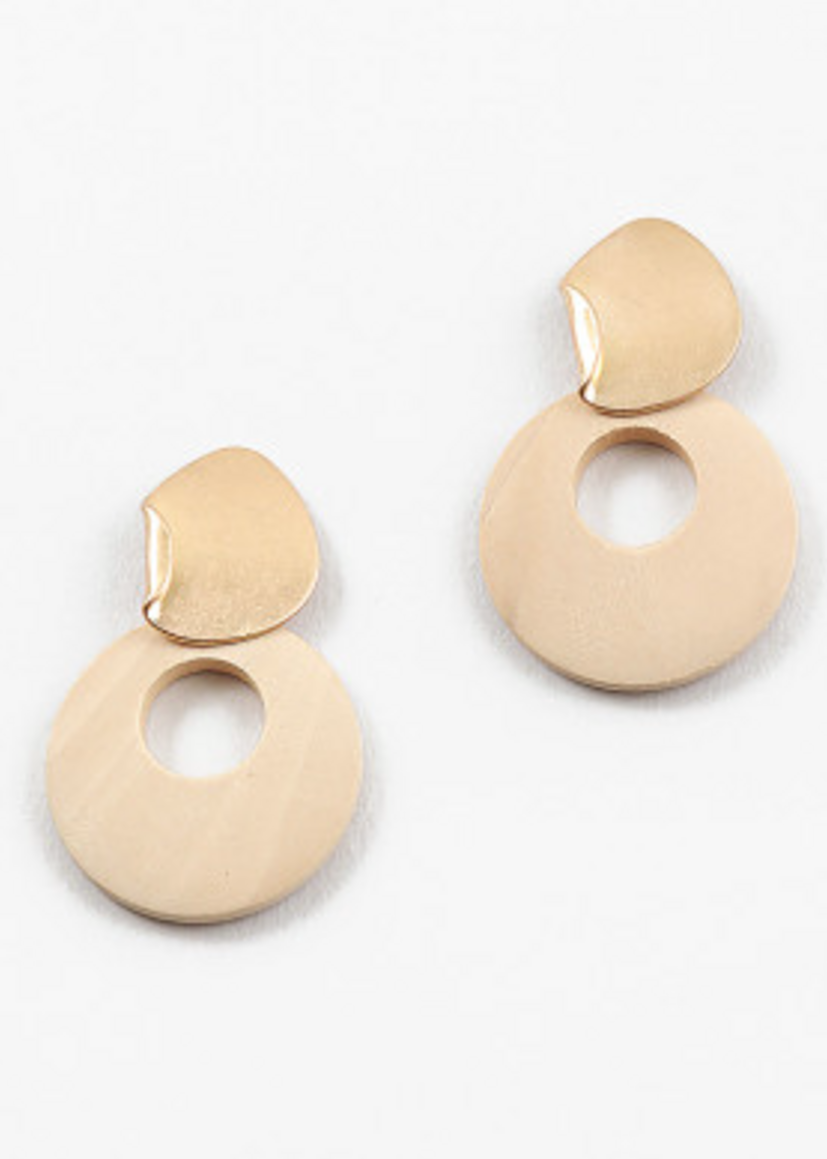 Mod Gold and Light Wood Earrings