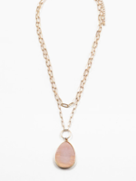 Gold Layered Necklace w Pink Stone Pendant