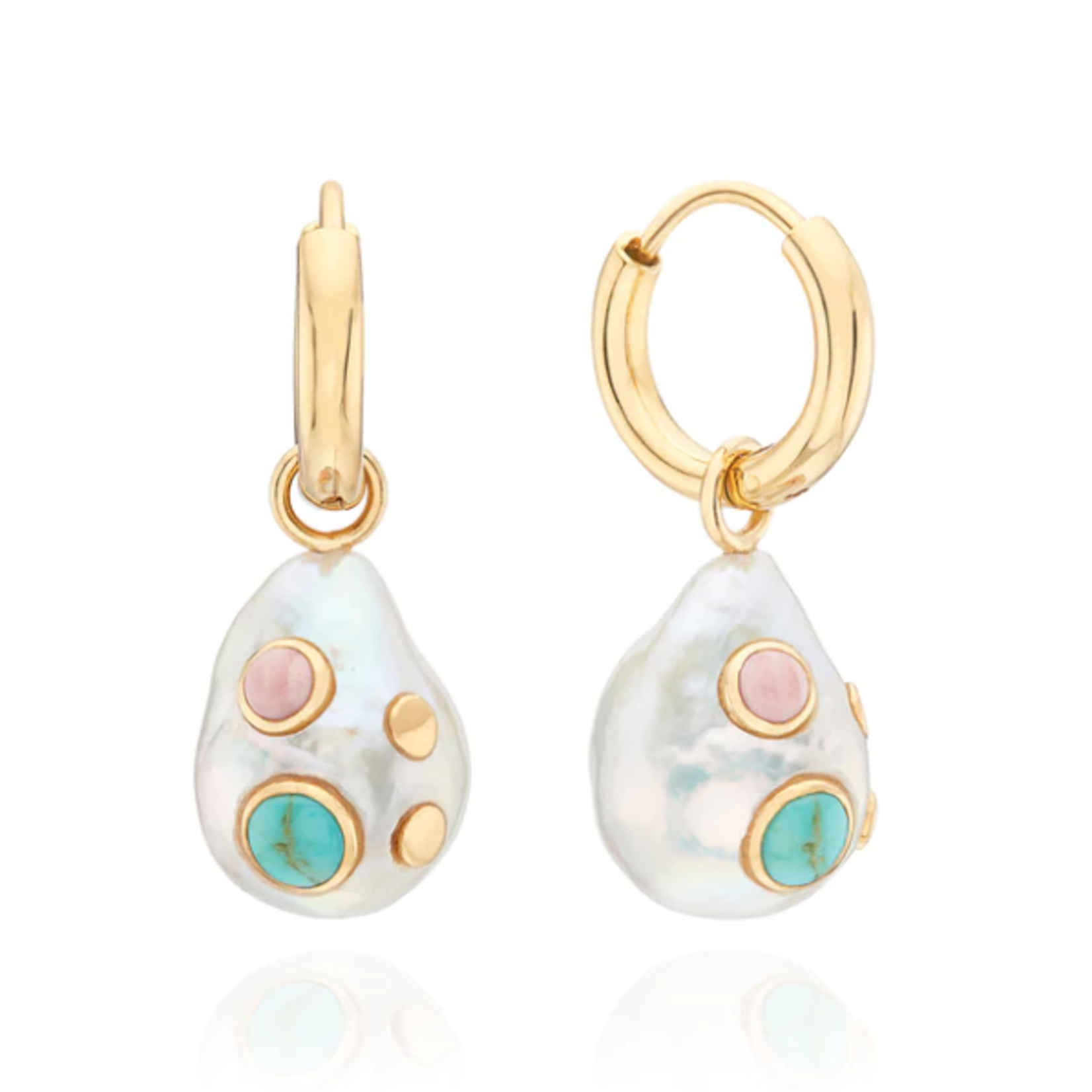 Multi Stone Pearl Charm Earrings Gold