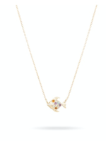 Tiny Diamond + Gemstone Rainbow Fish Necklace - Y14