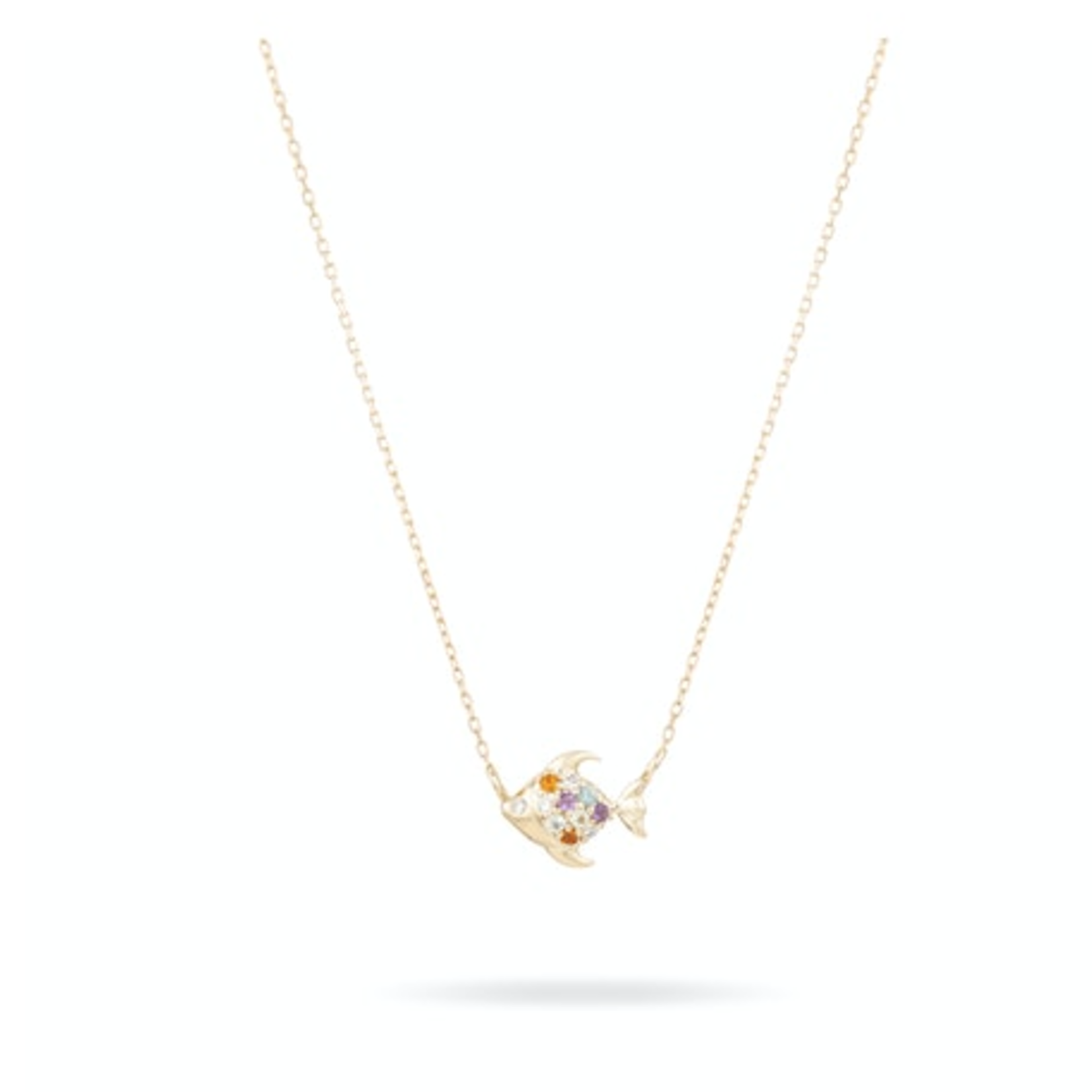 Tiny Diamond + Gemstone Rainbow Fish Necklace - Y14