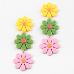 Multicolor Mod Acrylic Flower Drop Earrings