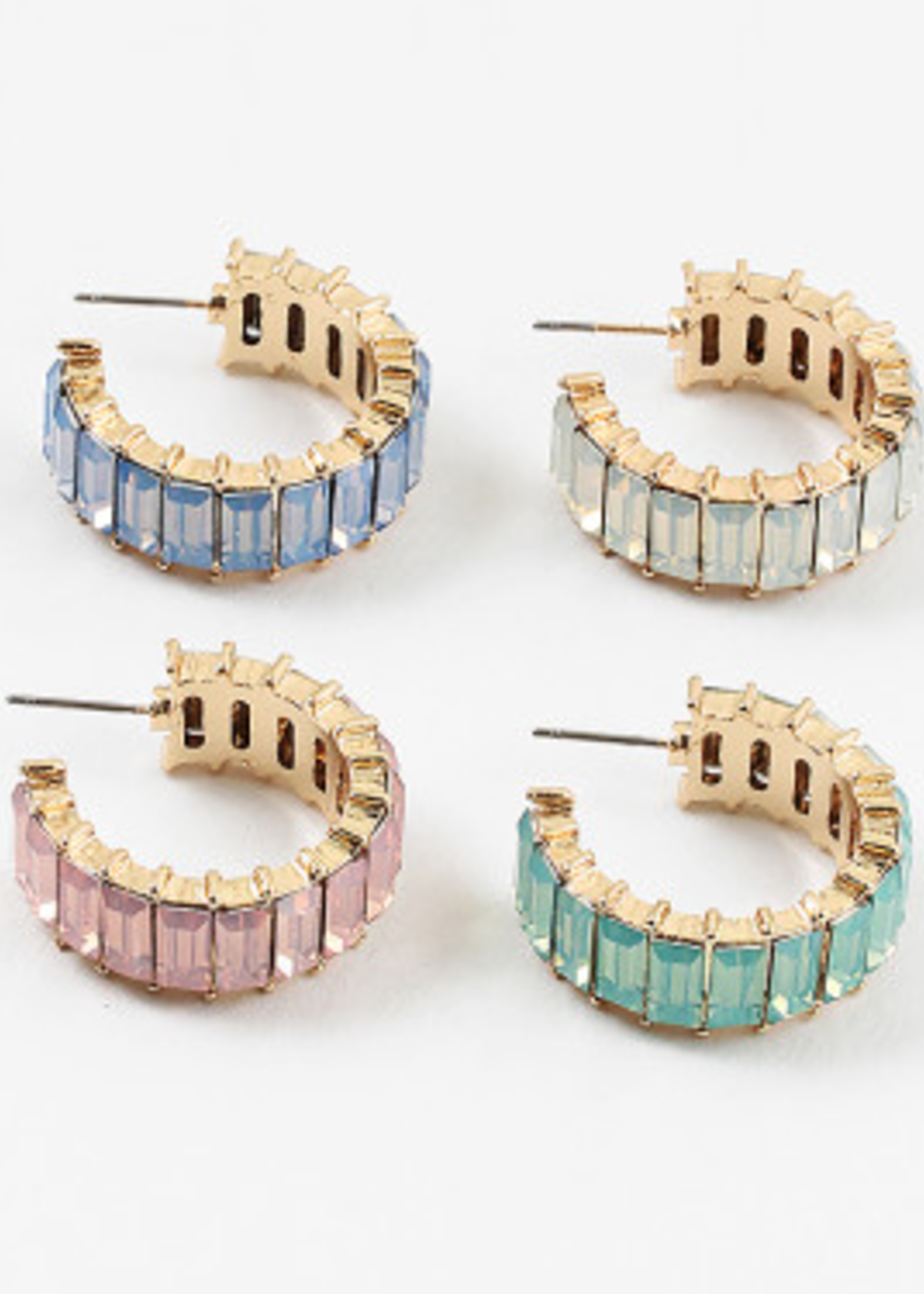 Small Gold Opal Baguette Hoops