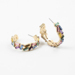 Pastel Rainbow Scattered Baguette Hoops Gold