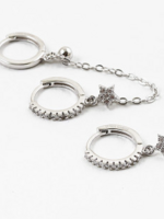 Sterling Silver CZ Star Huggies w/ Chain