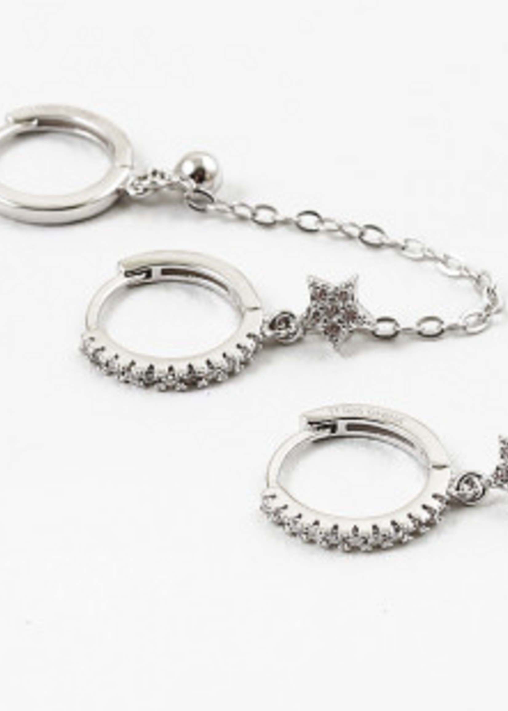Sterling Silver CZ Star Huggies w/ Chain