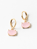 Gold Crystal Oval Huggies Rose Quartz