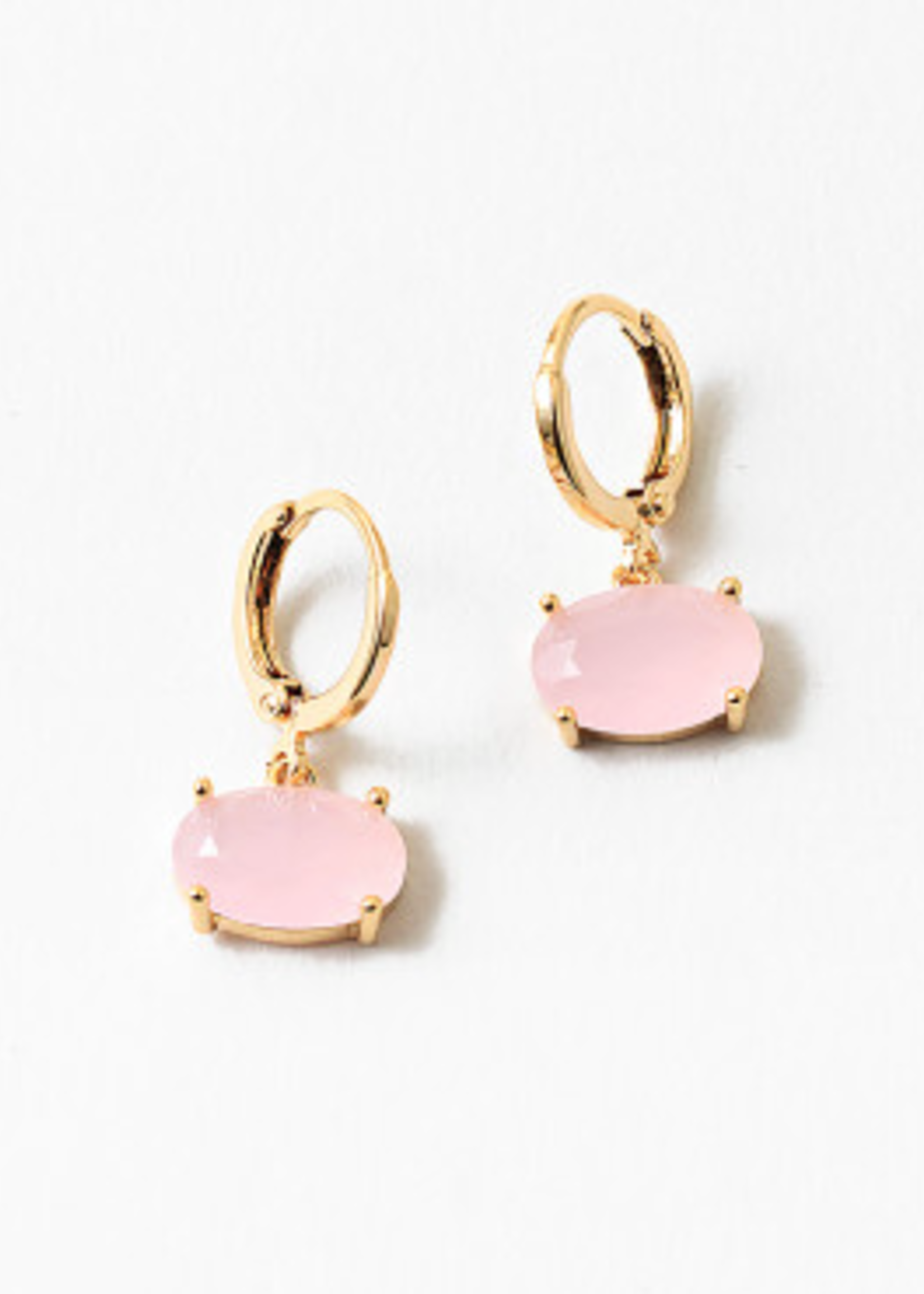 Gold Crystal Oval Huggies Rose Quartz