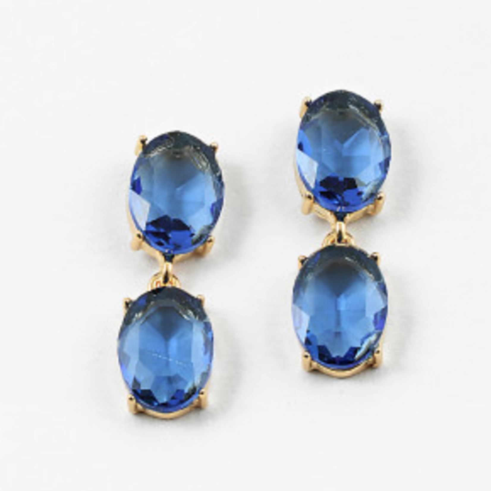 Navy Crystal Double Oval Drop Earrings Gold