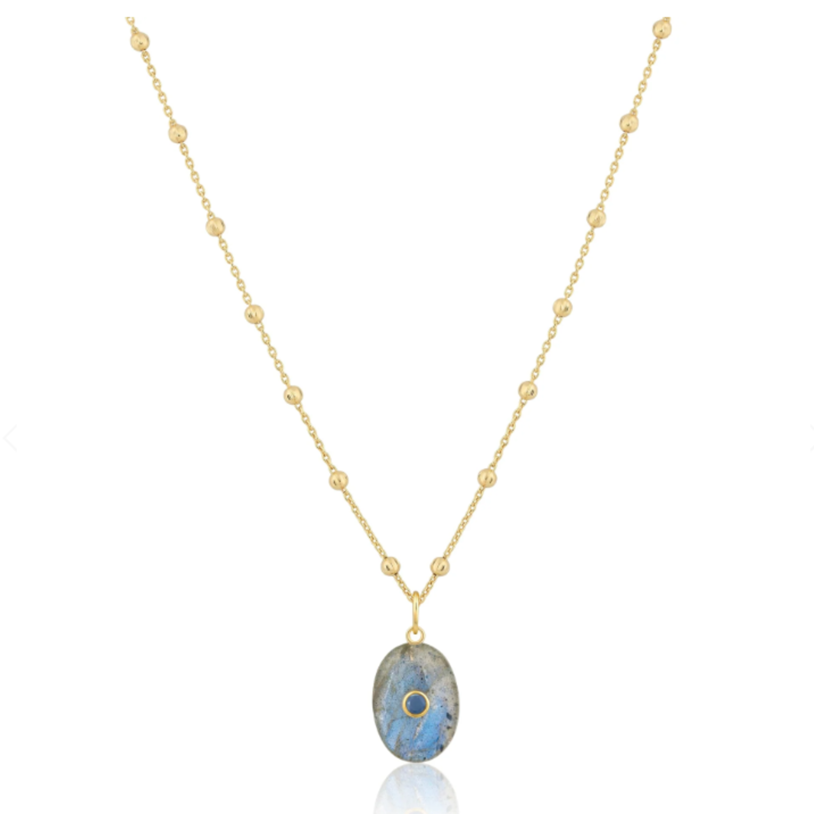 Labradorite Oval Stone Necklace w/ Sapphire Bezel