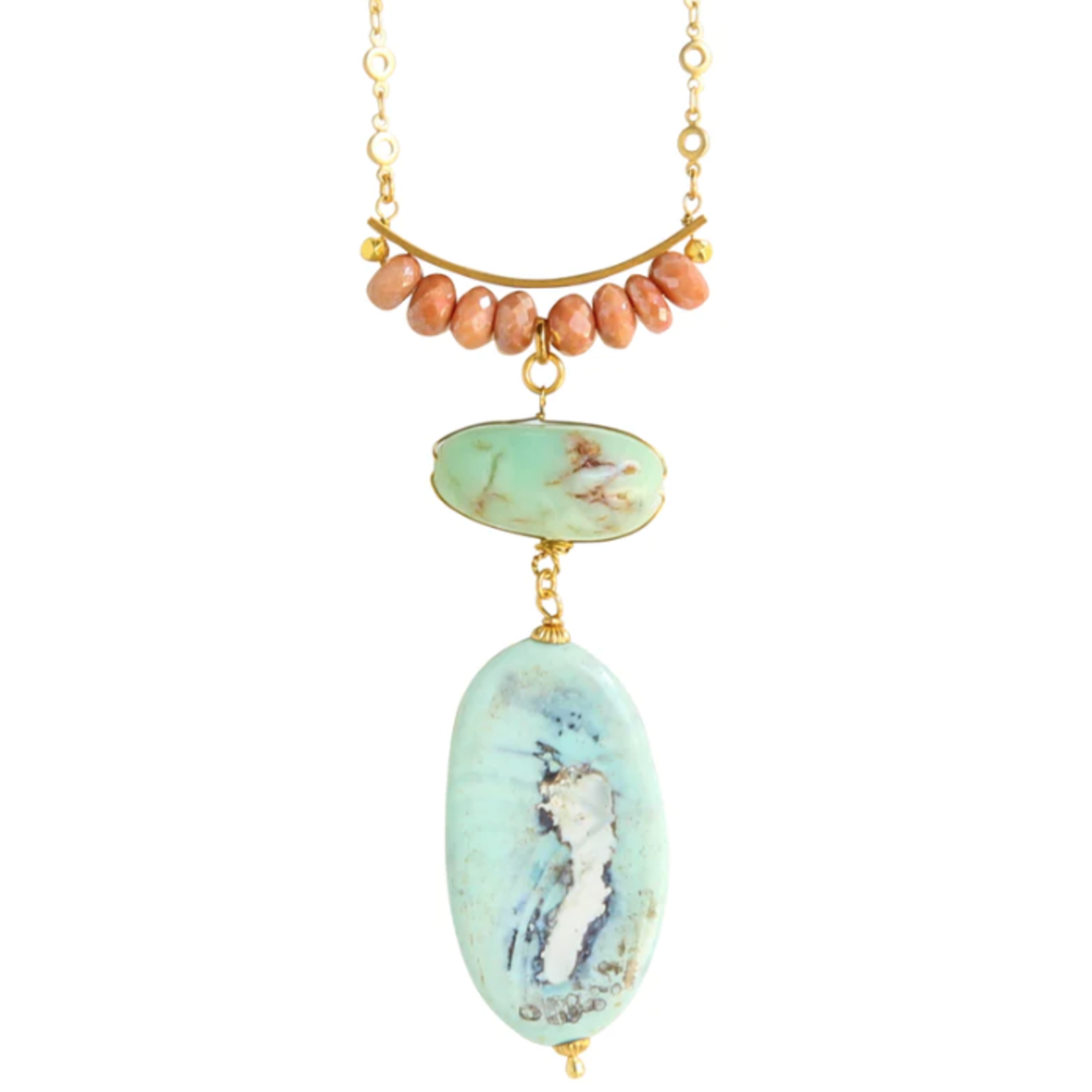 Cove Long Pendant - Amazonite + Blush Chalcedony