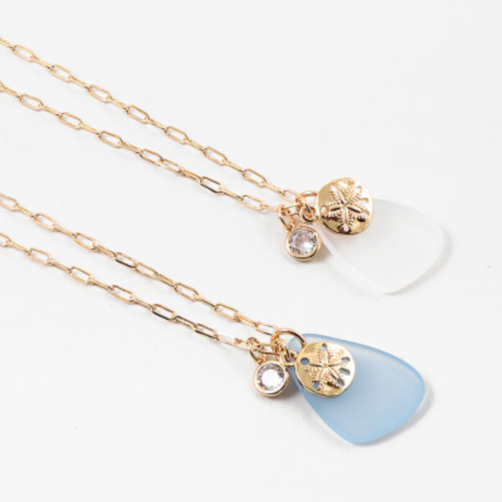 Gold Necklace w/ Seaglass and Charms