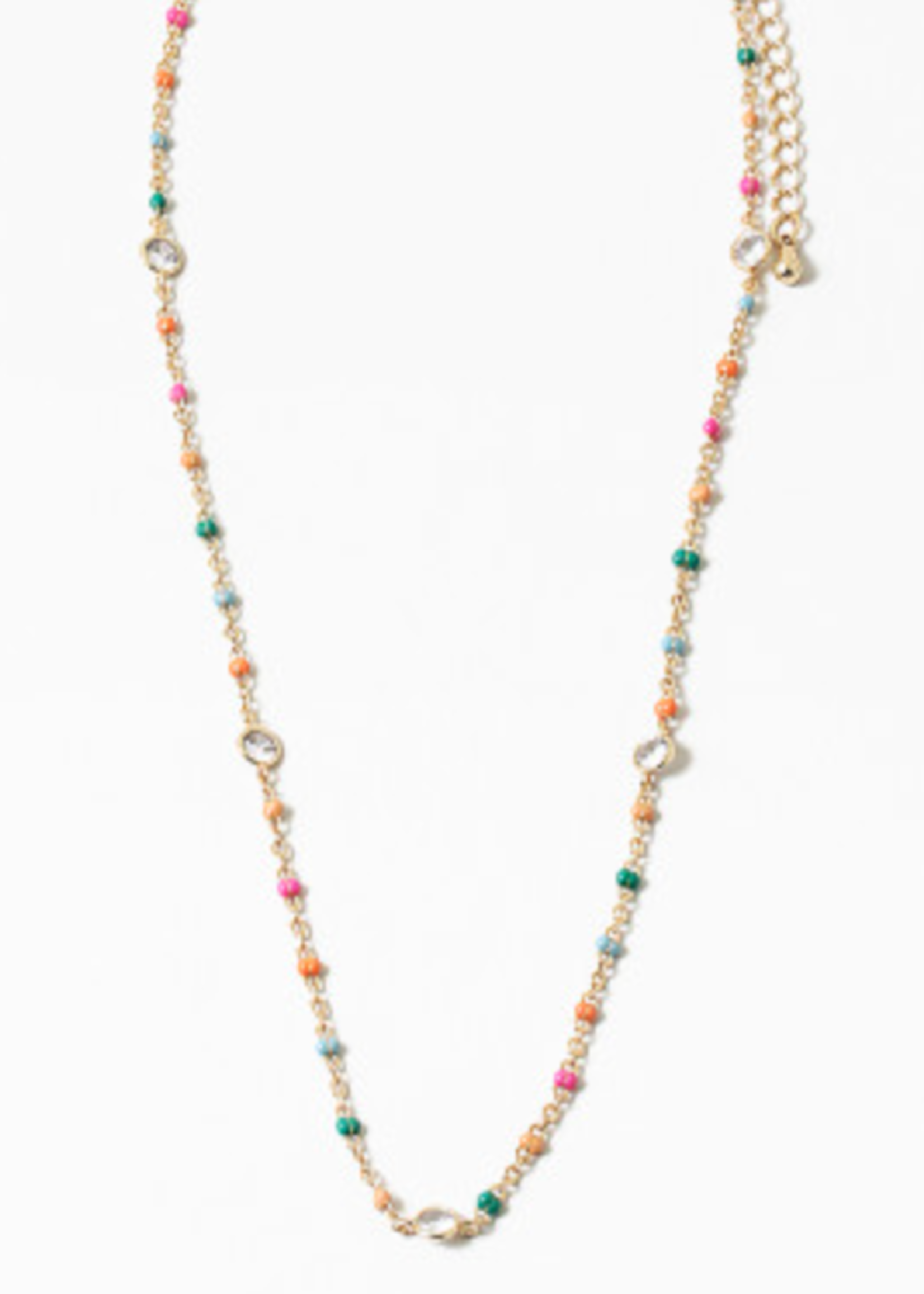 Rainbow Enamel Beaded Choker w/ Round CZ Stations