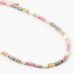 Pink/Ivory/Tan/Gold Rubber Disc Bead Choker