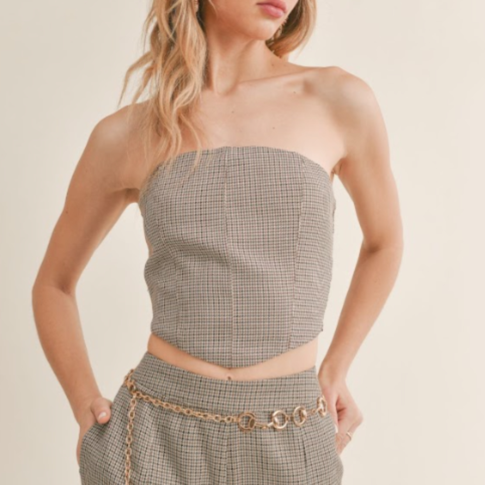 Mirabel Houndstooth Tube Top