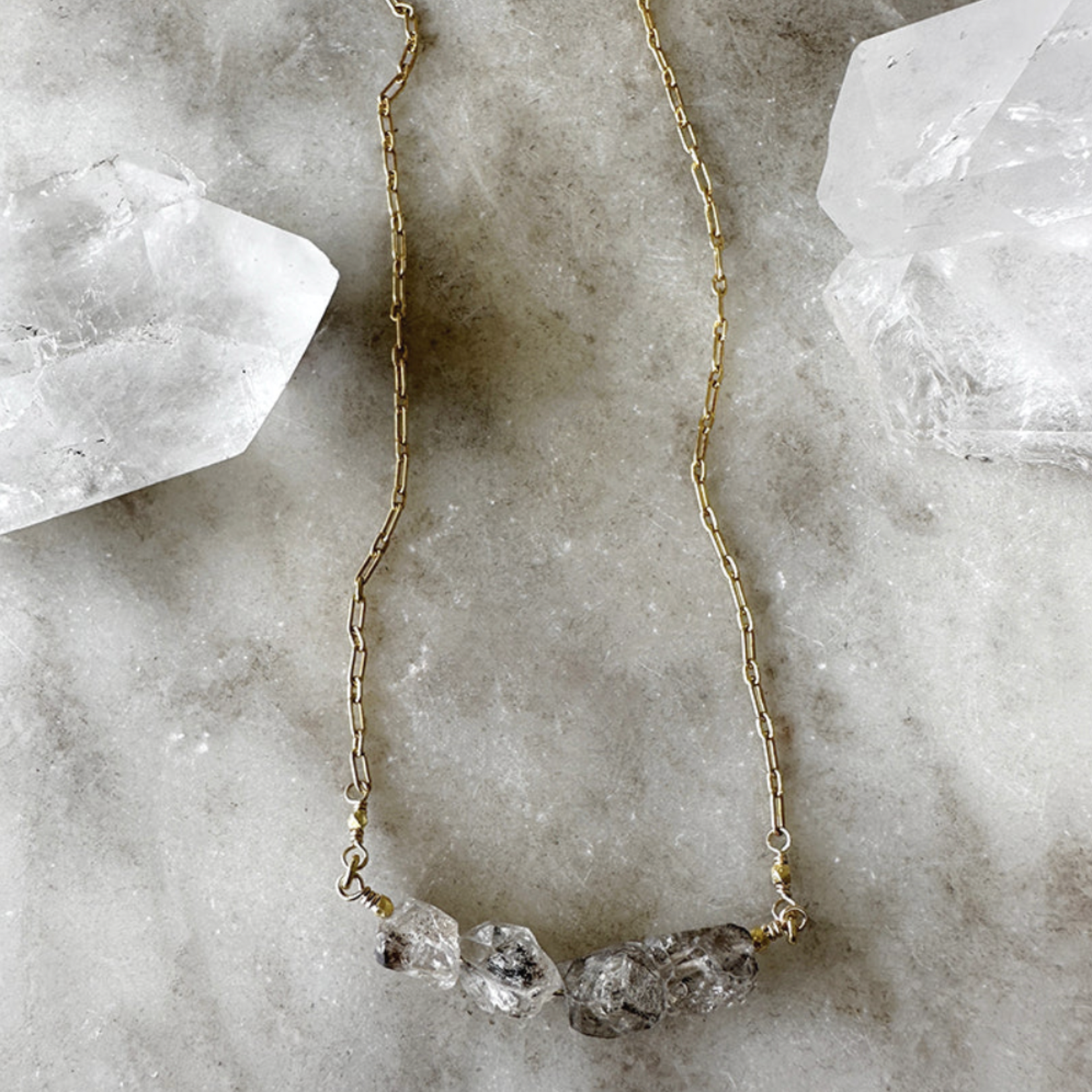 18K Gold Herkimer Diamond Necklace with Diamond Slice – Felix Z Designs