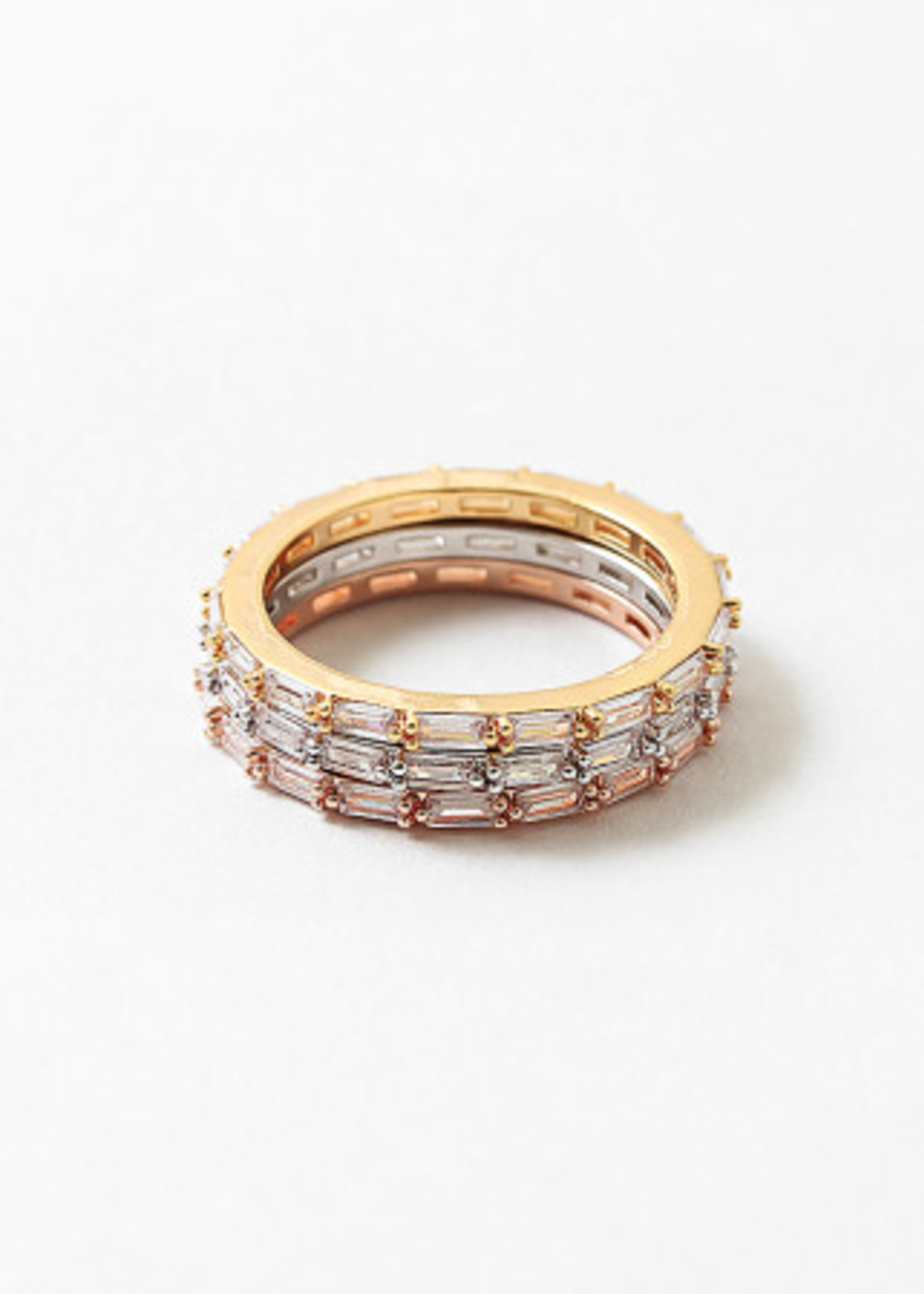 Tri Tone Ring Set w/ Clear Baguettes
