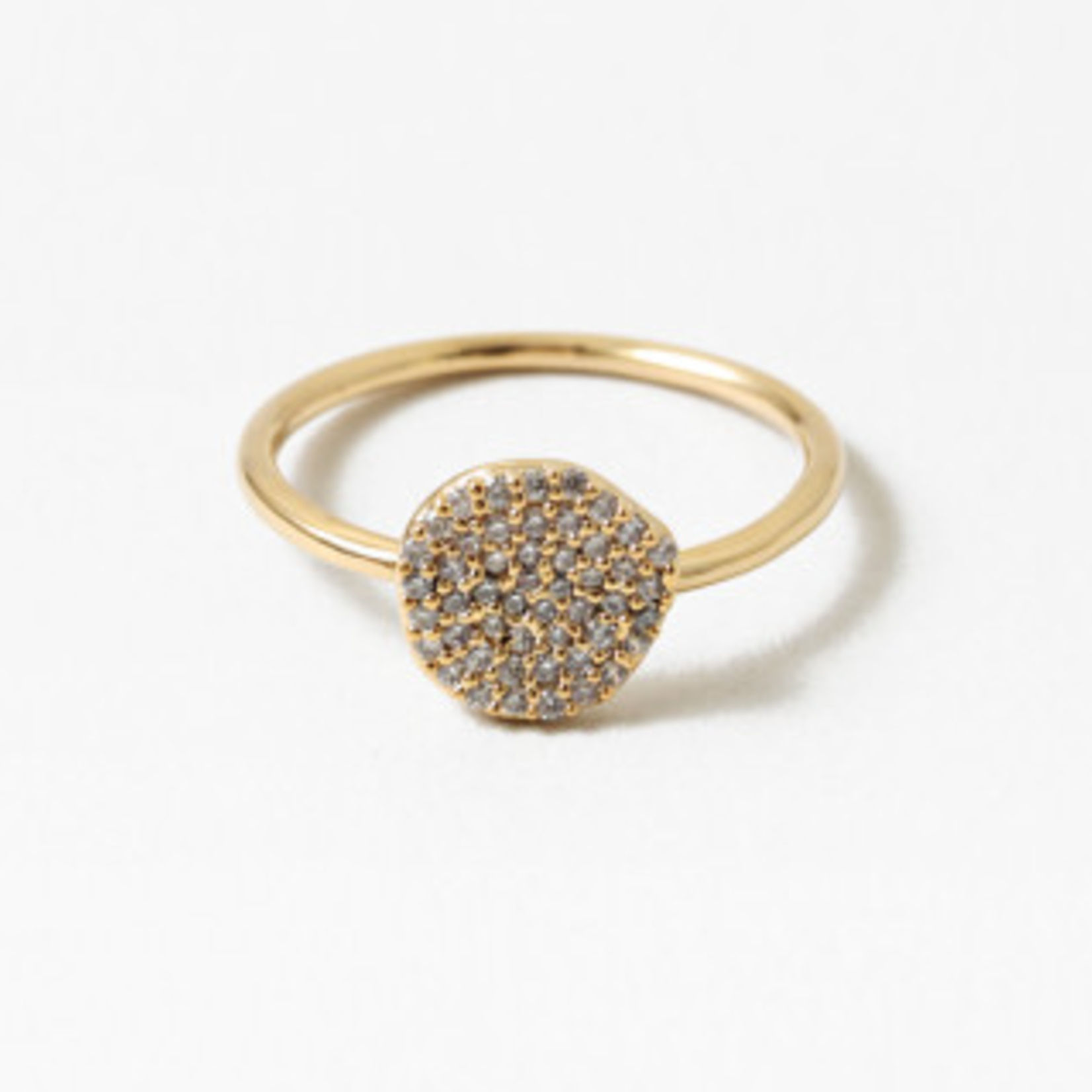 Gold Ring w/ Hammered CZ Pave Disc