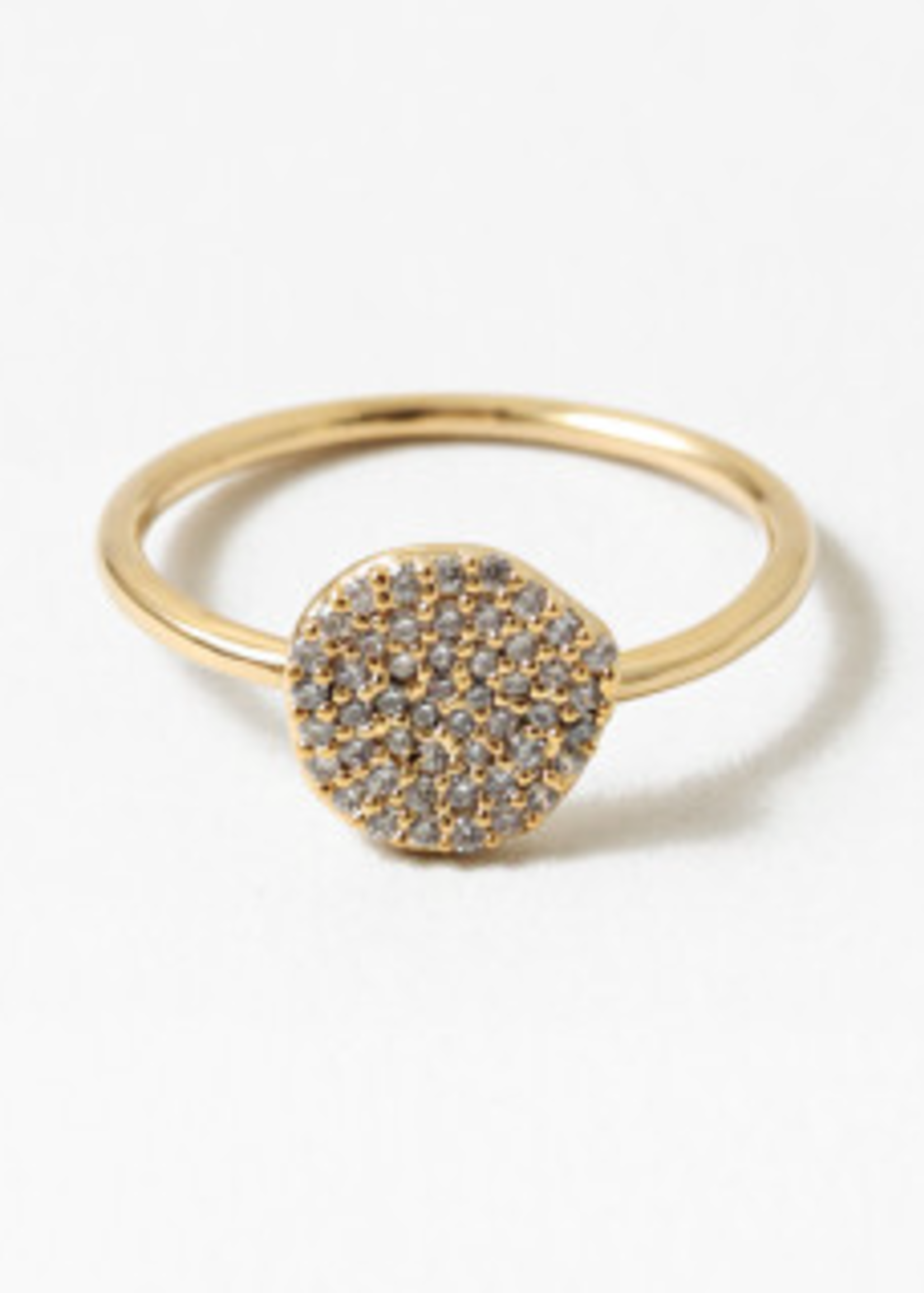 Gold Ring w/ Hammered CZ Pave Disc