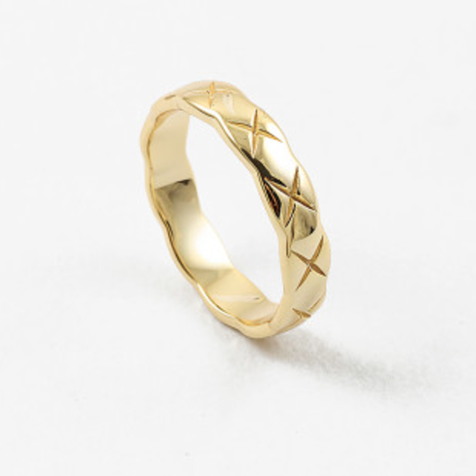 Gold Plated SS X Detail Band Ring