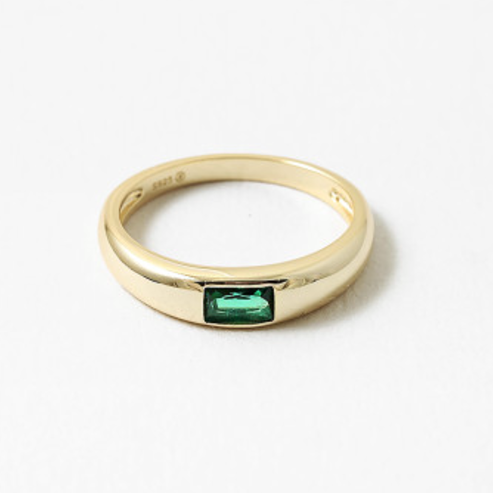 Gold Plated SS Emerald Baguette Dome Ring