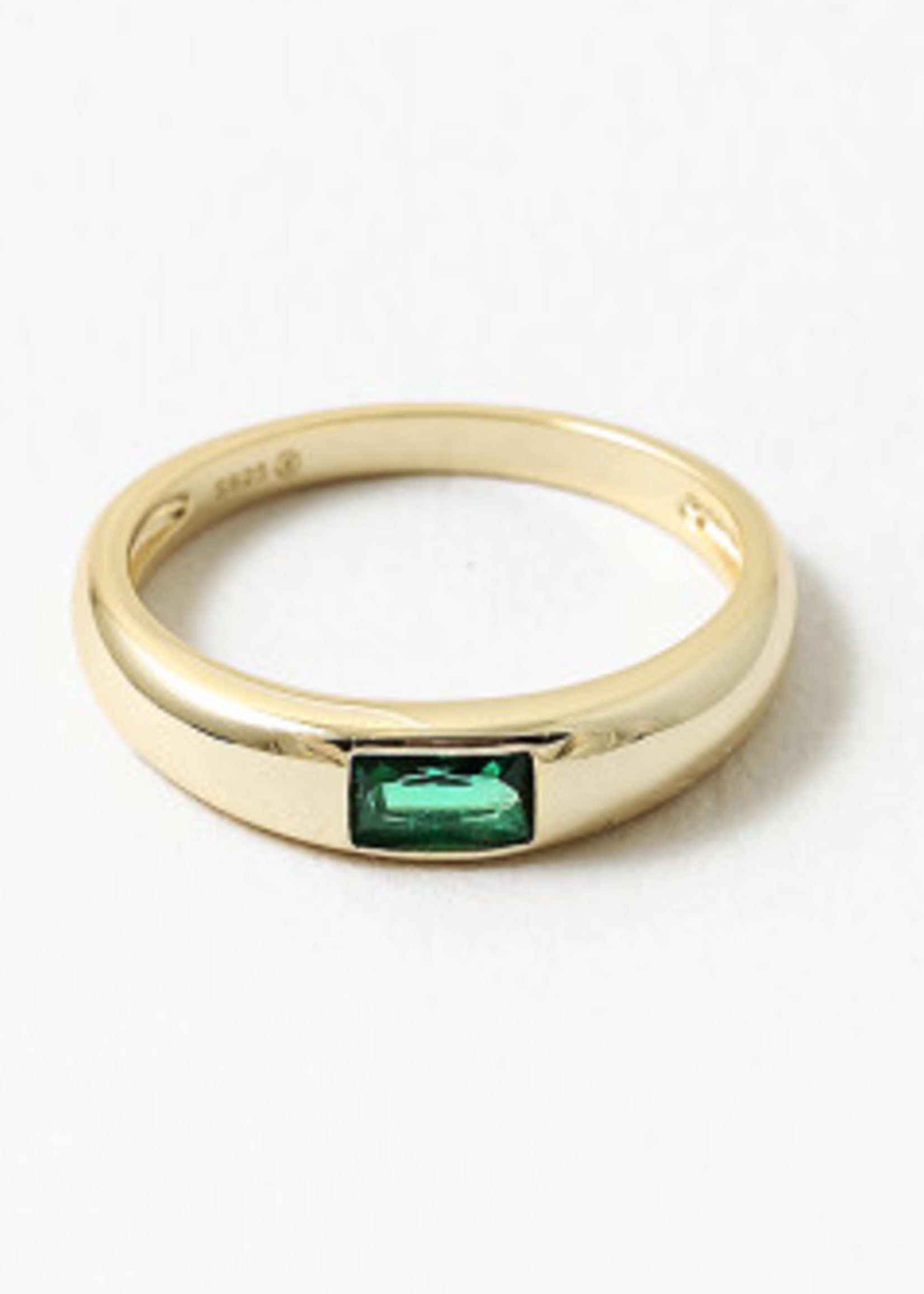 Gold Plated SS Emerald Baguette Dome Ring