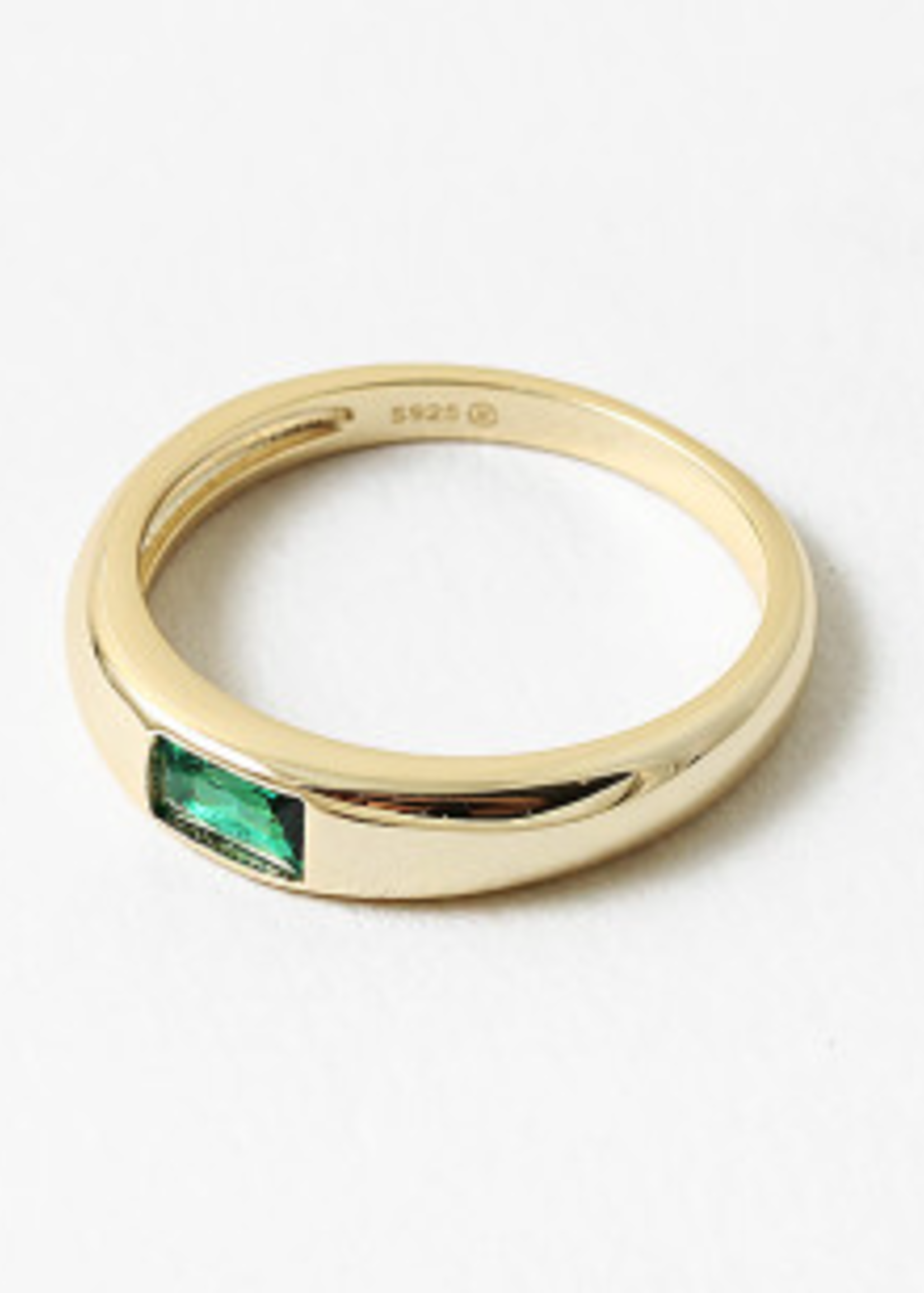 Gold Plated SS Emerald Baguette Dome Ring