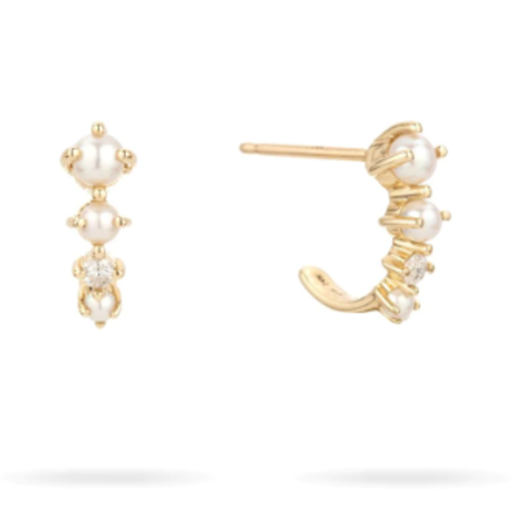 Pearl + Diamond J Hoops -Y14