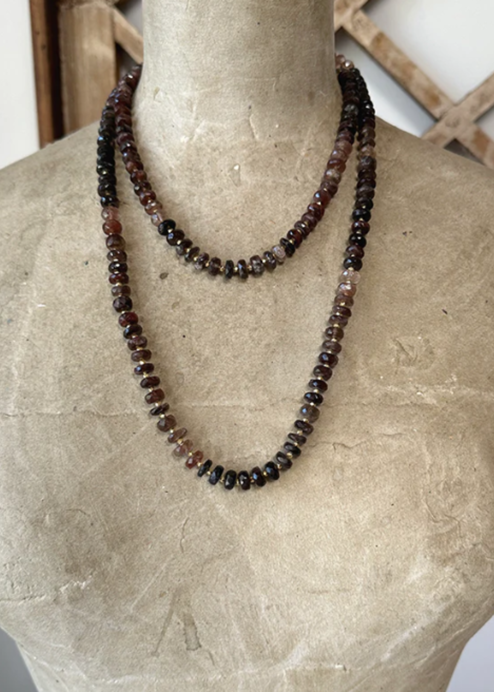 48"  Brown Moonstone Beaded Necklace