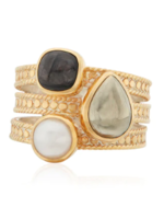 Hypersthene, Pyrite, & Pearl Faux Stacking Ring