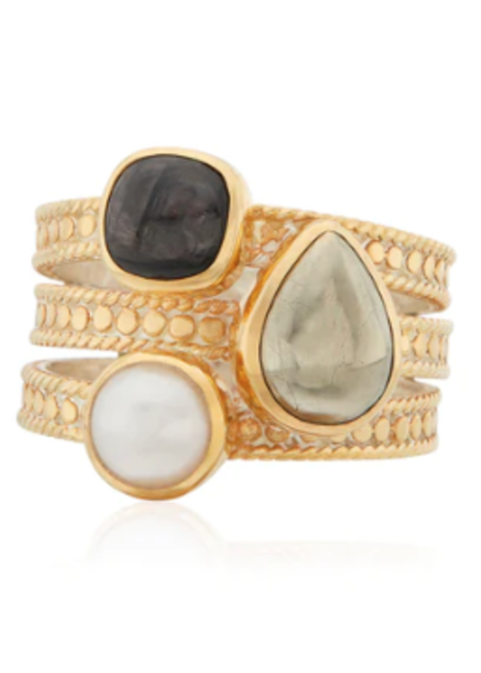 Hypersthene, Pyrite, & Pearl Faux Stacking Ring