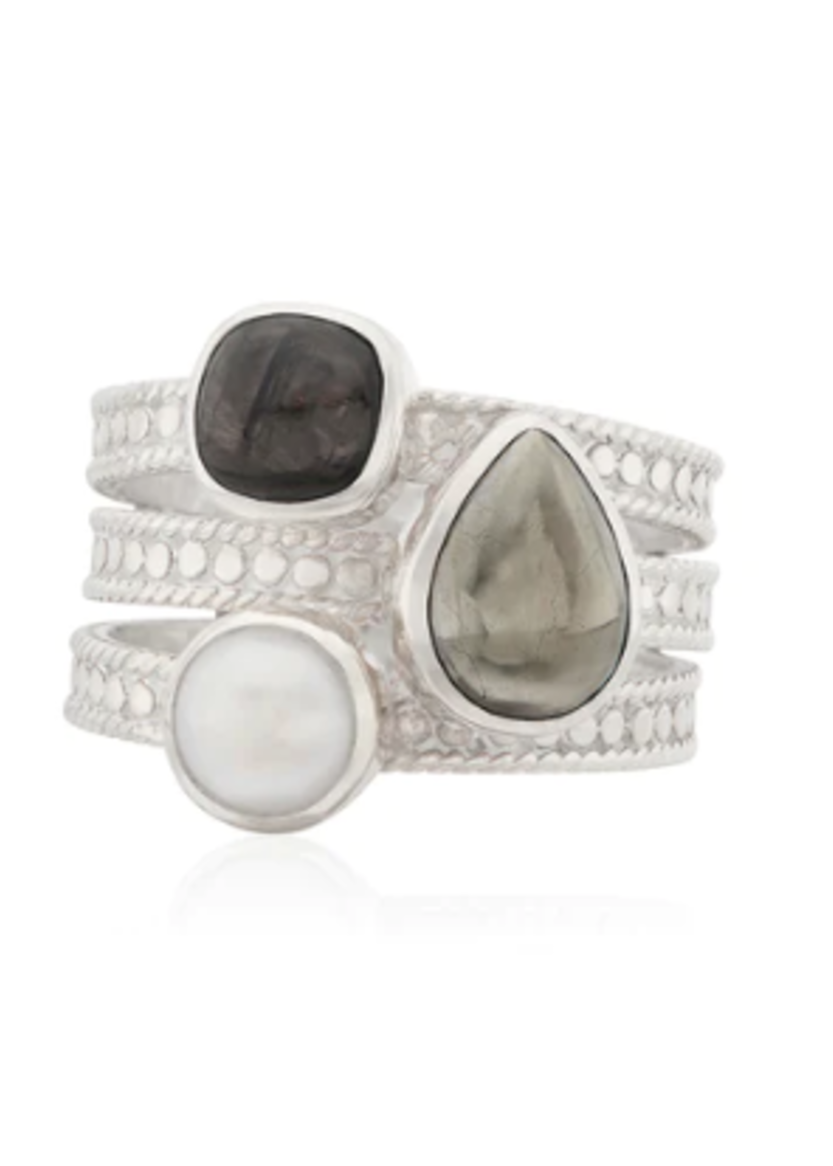 Hypersthene, Pyrite, & Pearl Faux Stacking Ring