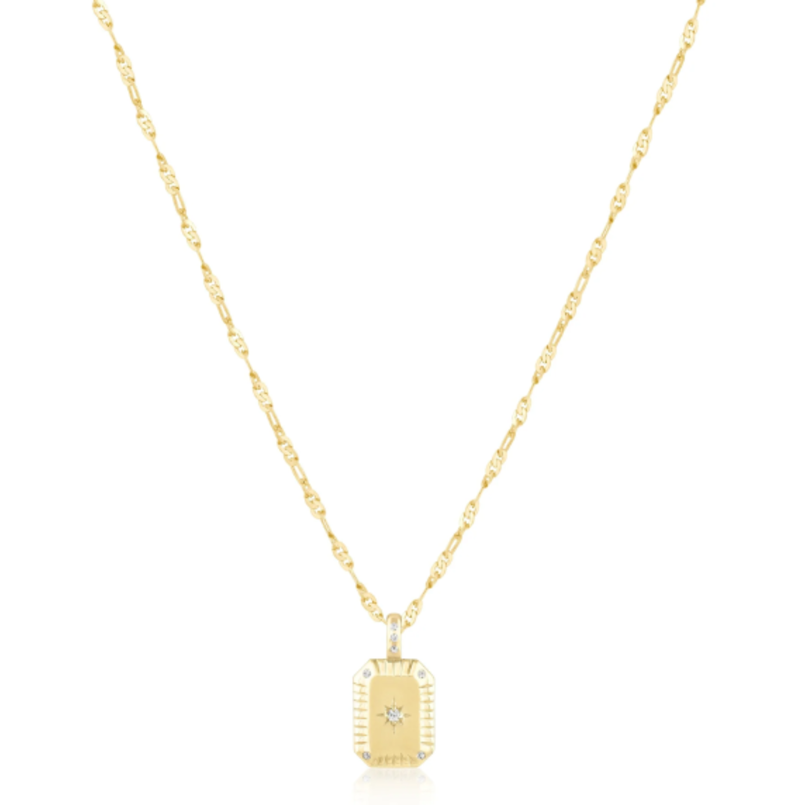 Fluted Starburst Tag Necklace 14k Plate