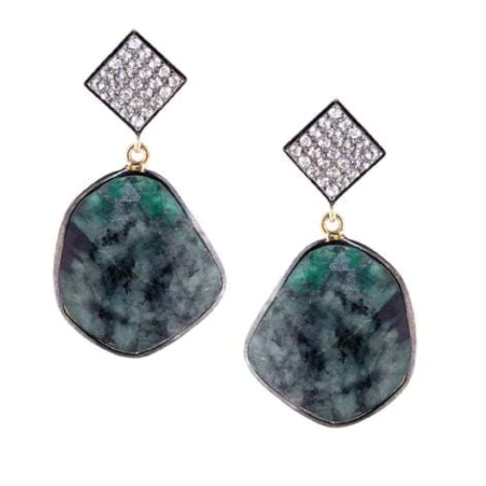 Cora Statement Emerald Earrings Black Rhodium Plate