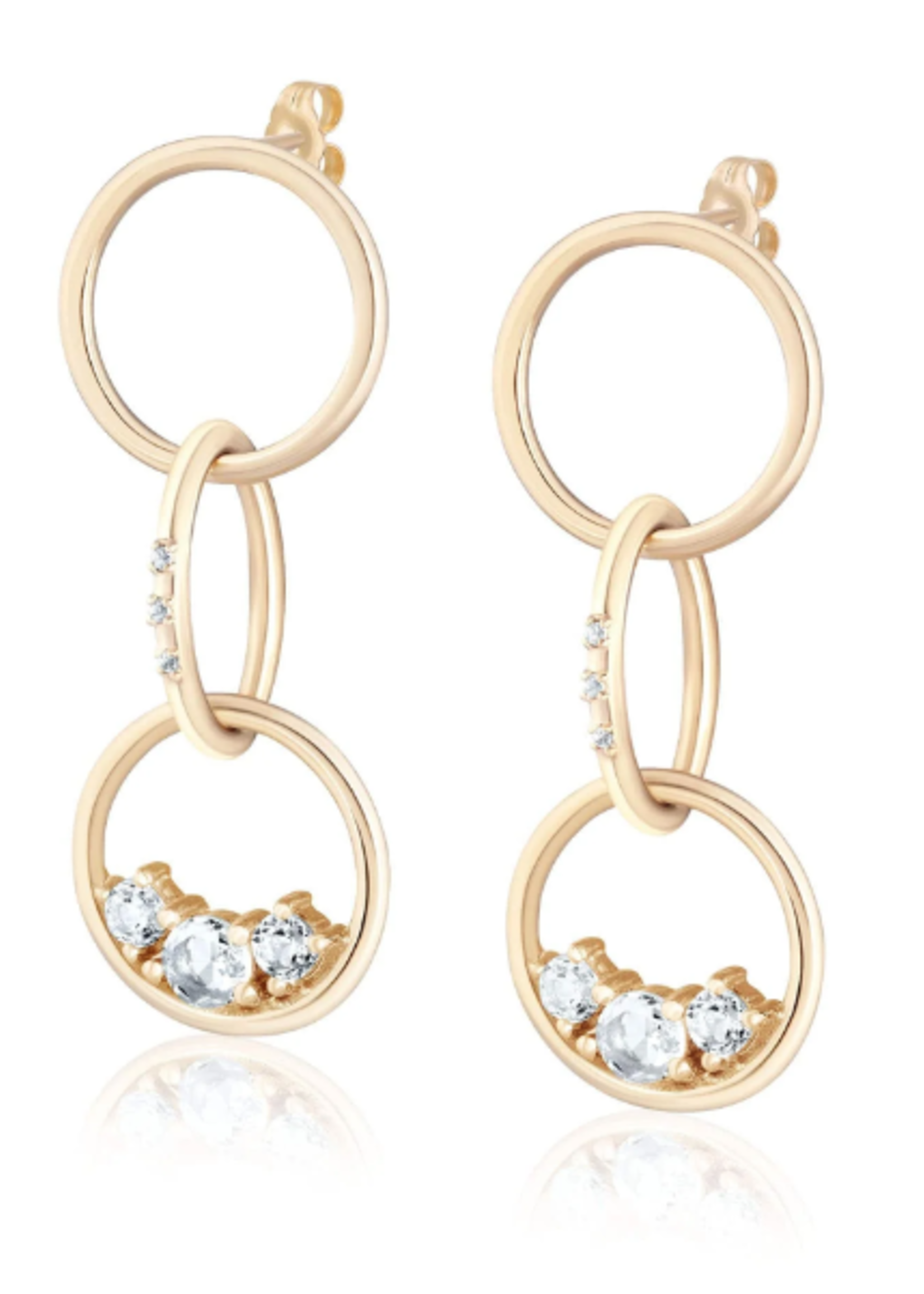 Triple Ring Posts White Zircon 14k Plate