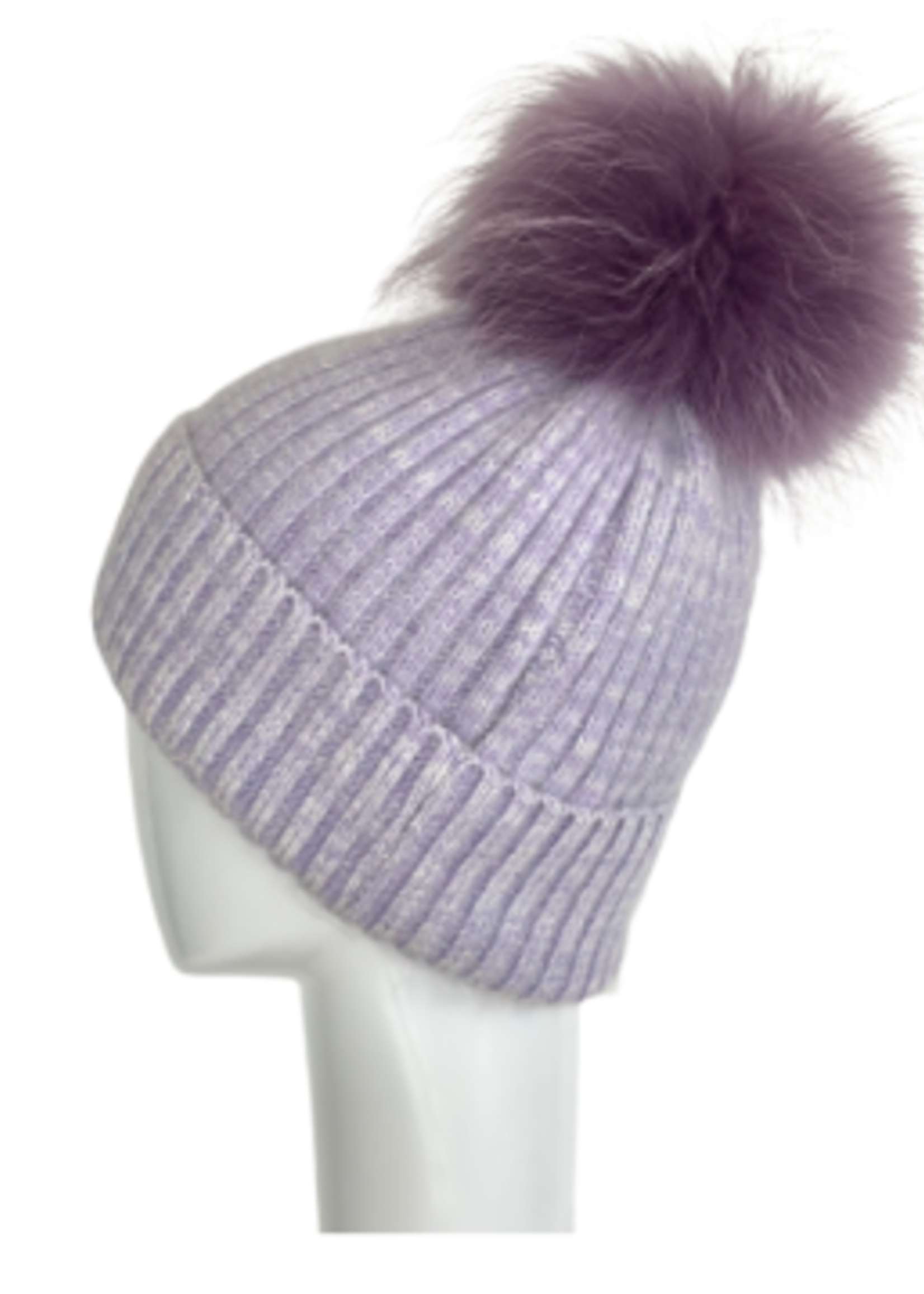 Wool & Angora Blend Ribbed Knit Beanie w/ Pom Pom