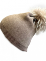 Angora Blend Slouchy Hat w/ Pom Pom Taupe