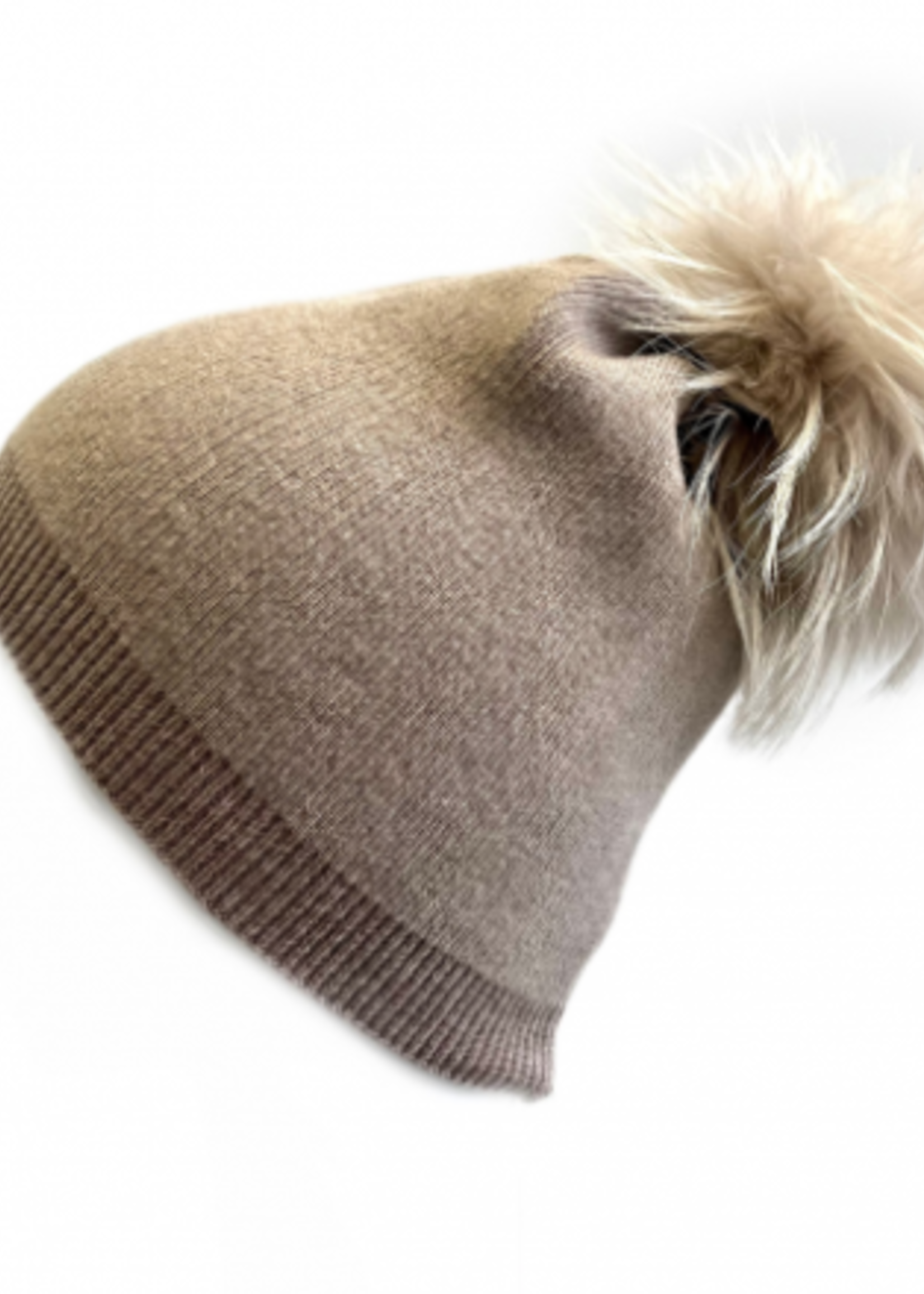 Angora Blend Slouchy Hat w/ Pom Pom Taupe